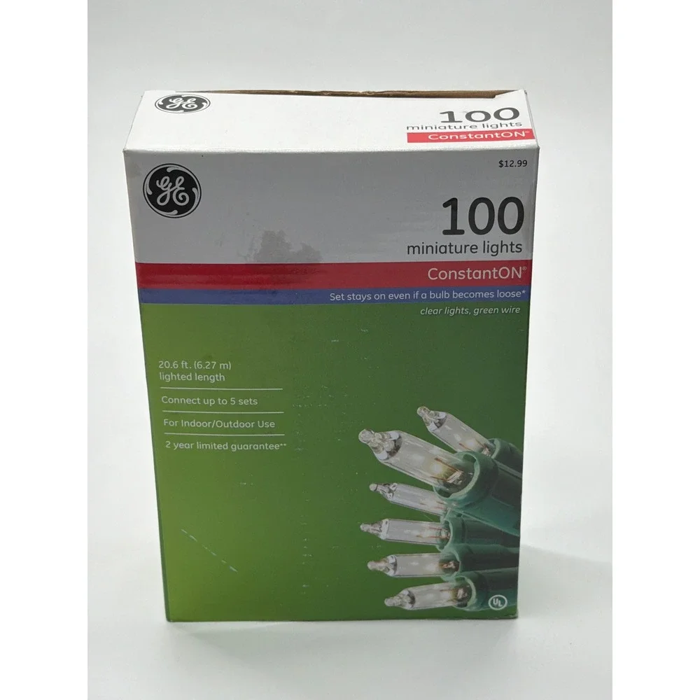 GE 100 ConstantON Miniature Lights Clear Bulbs Green Wire Indoor Outdoor 20.6ft